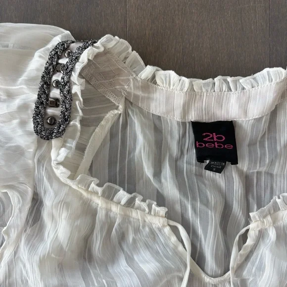 bebe White Sheer Ruffled Top - Picture 3 of 3